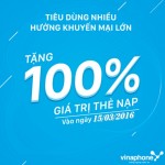 Khuyến mãi cục bộ Vinaphone 100% ngày 15/3/2016