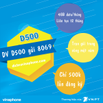 Đăng ký gói D500 Vinaphone nhận ngay ưu đãi 48GB 1 năm