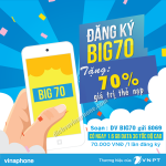 Vinaphone khuyến mãi 70% thẻ nạp khi đăng ký Big70 ngày 01/09/2016