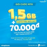 Vinaphone khuyến mãi tặng 70,000đ khi đăng ký gói M70 trong tháng 7/2017