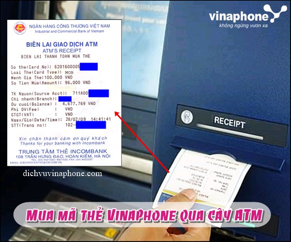 Cách mua mã thẻ Vinaphone qua cây ATM