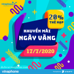 Vinaphone khuyến mãi 20% thẻ nạp ngày 17/7/2020 siêu “hot”