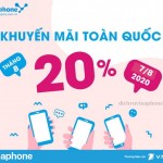 VinaPhone khuyến mãi 20% ngày 7/8/2020 trên Toàn Quốc