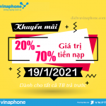 VinaPhone khuyến mãi từ 20% đến 70% vào ngày 19/1/2021