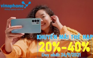 HOT: Khuyến mãi VinaPhone 20% – 40% ngày vàng 24/9/2021