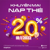 Khuyến mãi nạp thẻ cục bộ VinaPhone 20% ngày 18/1/2022