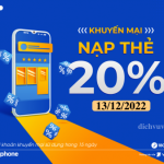 Khuyến mãi 20% thẻ nạp VinaPhone ngày 13/12/2022